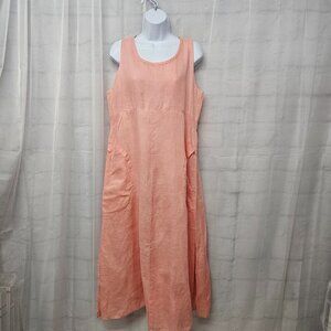 Flax Sleeveless Linen Maxi Dress Pink Minimalist Lagenlook Coastal Beach S